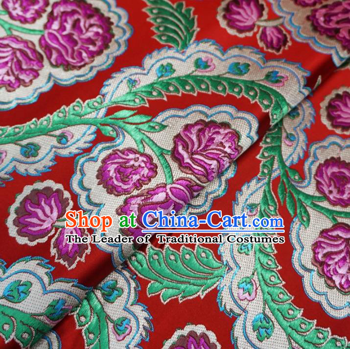 Chinese Traditional Palace Flowers Pattern Hanfu Red Brocade Fabric Ancient Costume Tang Suit Cheongsam Material