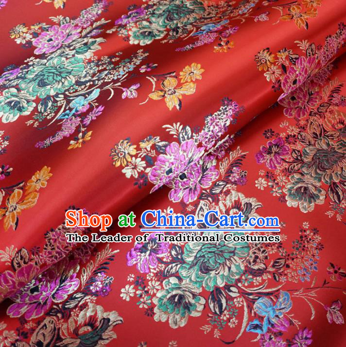 Chinese Traditional Palace Chrysanthemum Pattern Hanfu Red Brocade Fabric Ancient Costume Tang Suit Cheongsam Material