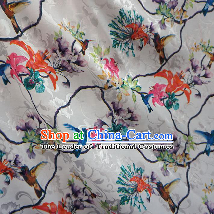 Chinese Traditional Palace Printing Flowers Pattern Hanfu White Brocade Fabric Ancient Costume Tang Suit Cheongsam Material