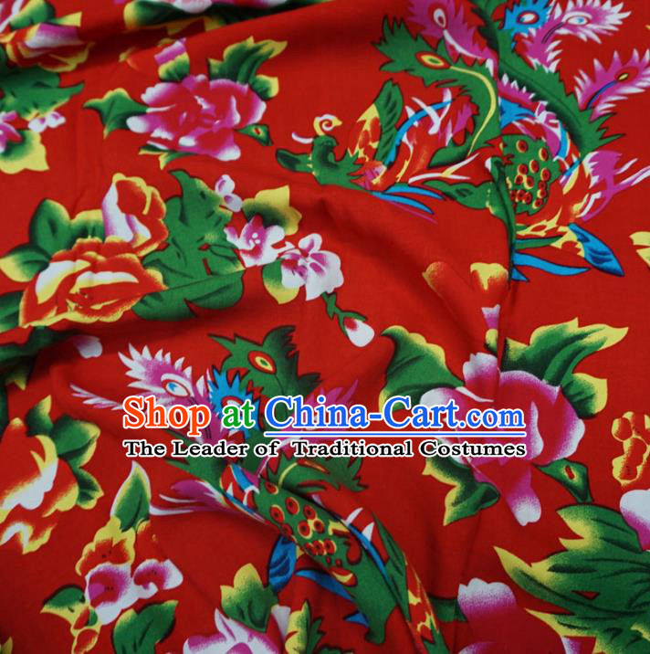 Chinese Traditional Palace Printing Flowers Pattern Hanfu Red Cotton Fabric Ancient Costume Tang Suit Cheongsam Material