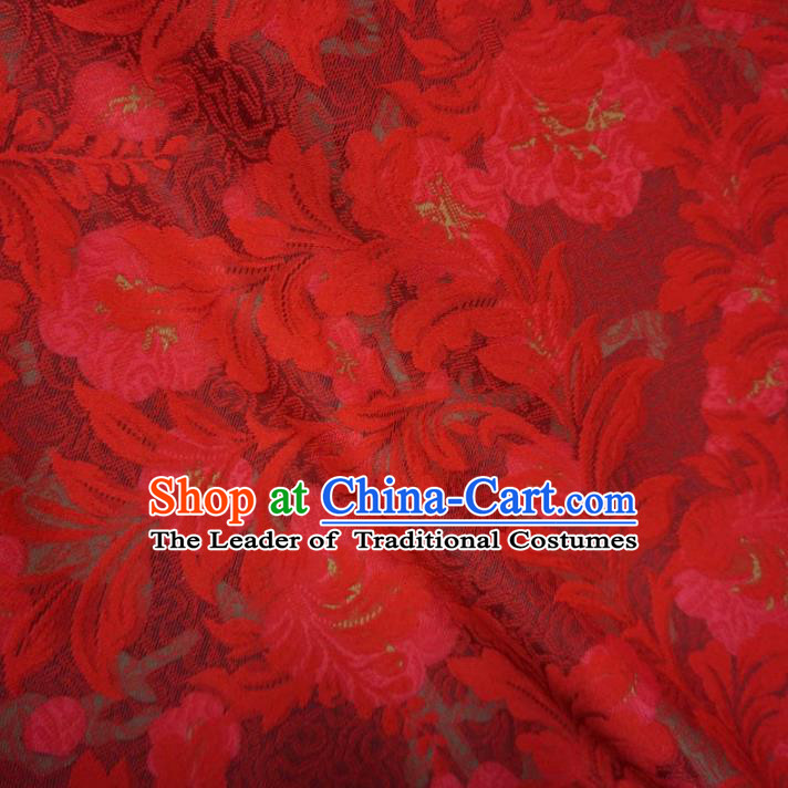 Chinese Traditional Palace Flowers Pattern Hanfu Red Lace Brocade Fabric Ancient Costume Tang Suit Cheongsam Material