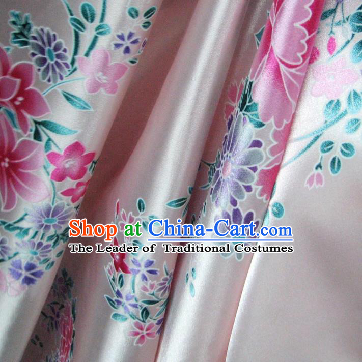 Chinese Traditional Palace Printing Flowers Pattern Hanfu White Brocade Fabric Ancient Costume Tang Suit Cheongsam Material