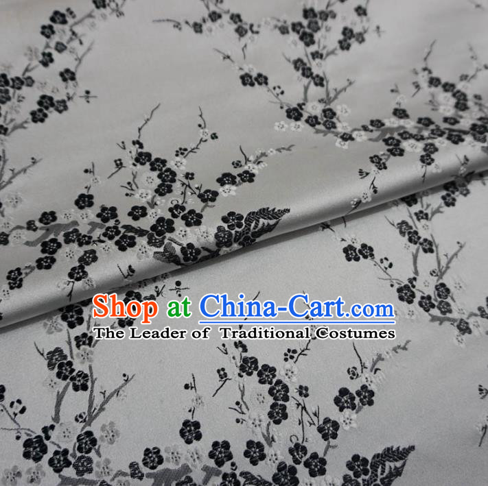 Chinese Traditional Palace Wintersweet Flowers Pattern Hanfu Grey Brocade Fabric Ancient Costume Tang Suit Cheongsam Material