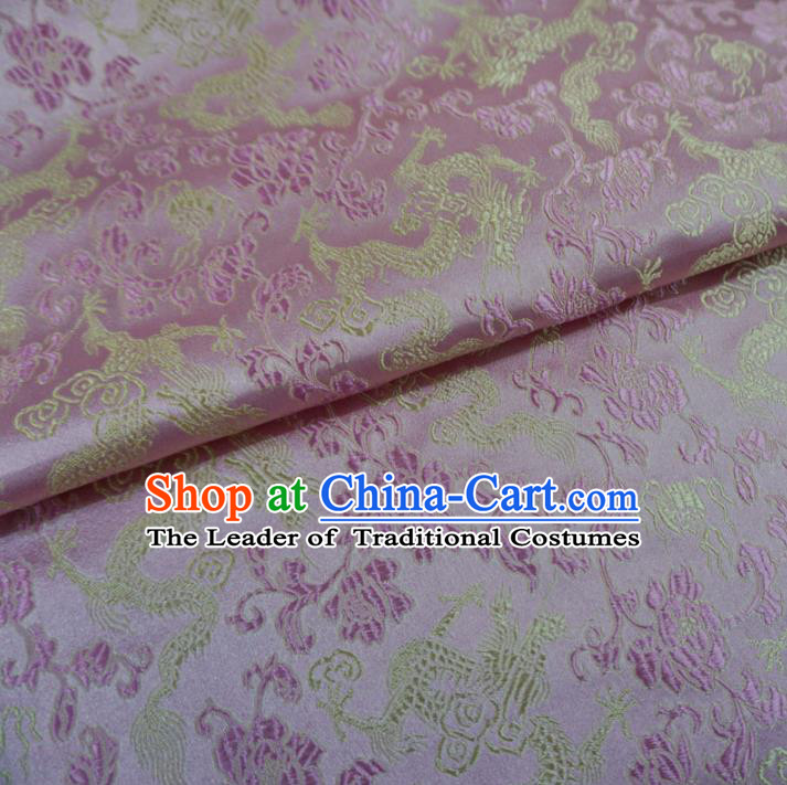 Chinese Traditional Palace Dragons Pattern Hanfu Pink Brocade Fabric Ancient Costume Tang Suit Cheongsam Material