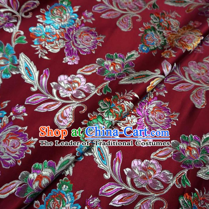 Chinese Traditional Palace Pattern Hanfu Purplish Red Brocade Fabric Ancient Costume Tang Suit Cheongsam Material