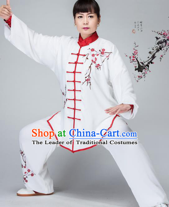 Traditional Chinese Kung Fu Embroidered Costume, China Martial Arts Red Uniform Tai Ji Tang Suit Plated Buttons Clothing for Women