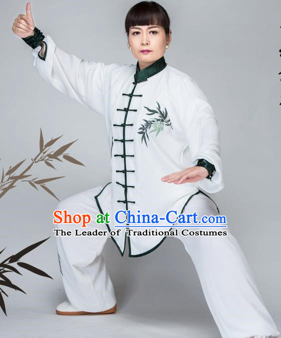 Traditional Chinese Kung Fu Embroidered Costume, China Martial Arts Green Uniform Tai Ji Tang Suit Plated Buttons Clothing for Women