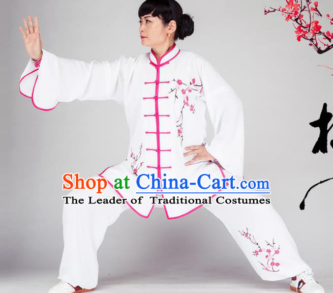 Traditional Chinese Kung Fu Printing Plum Blossom Costume, China Martial Arts Uniform Tai Ji Tang Suit Plated Buttons Clothing for Women