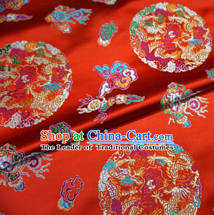 Chinese Traditional Palace Dragons Pattern Hanfu Red Brocade Fabric Ancient Costume Tang Suit Cheongsam Material