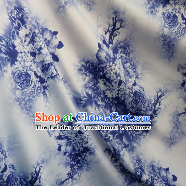 Chinese Traditional Palace Printing Peony Pattern Hanfu White Brocade Fabric Ancient Costume Tang Suit Cheongsam Material