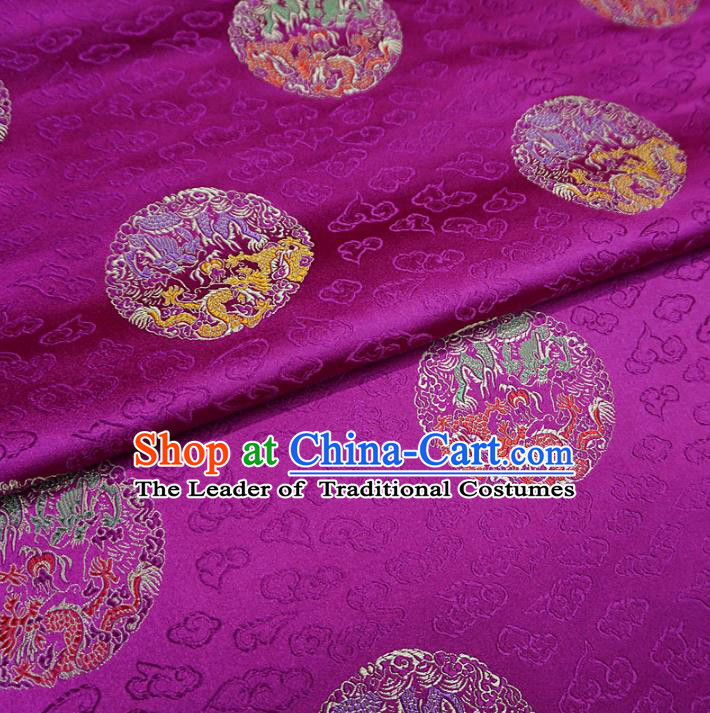 Chinese Traditional Palace Round Dragons Pattern Hanfu Rosy Brocade Fabric Ancient Costume Tang Suit Cheongsam Material