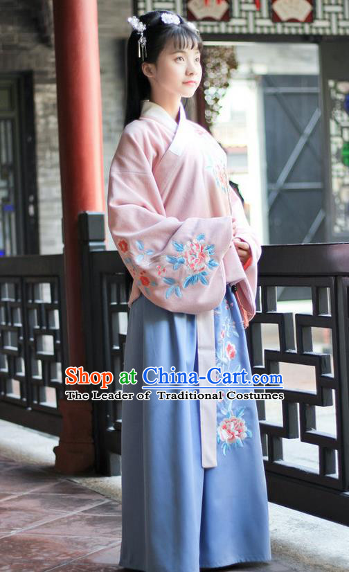 Traditional Chinese Ming Dynasty Palace Lady Ancient Princess Hanfu Embroidered Peony Costume for Women