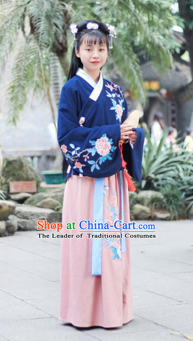 Traditional Chinese Ming Dynasty Princess Clothing, Ancient Palace Lady Hanfu Embroidered Peony Costume for Women