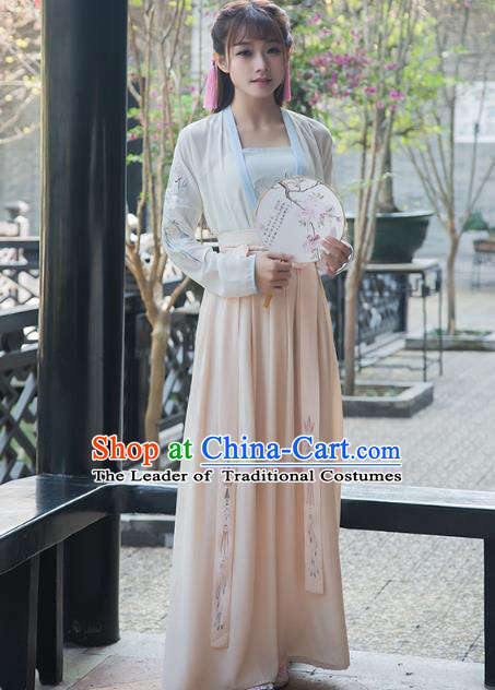Traditional Chinese Ancient Young Lady Hanfu Embroidered Costume, China Song Dynasty Princess Clothing for Women