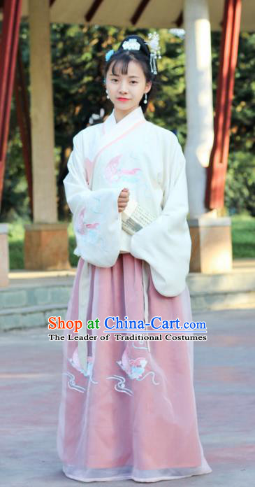 Traditional Chinese Ancient Ming Dynasty Princess Hanfu Costume Embroidered Blouse and Skirt for Women