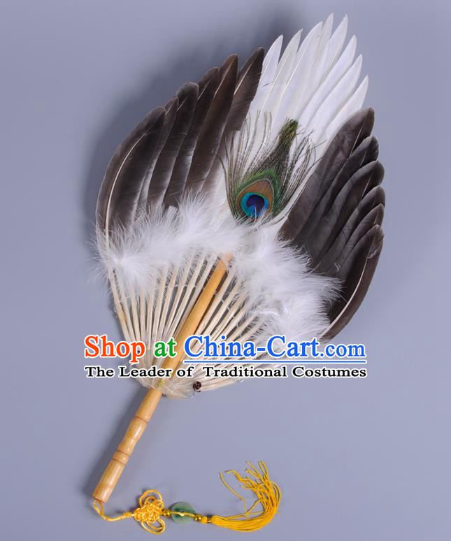 Traditional Chinese Crafts Folding Fan China Tassel Feather Fan Oriental Fan Zhuge Liang Fans