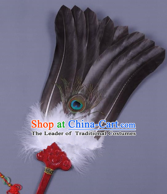 Traditional Chinese Crafts Folding Fan China Black Eagles Feather Fan Oriental Fan Zhuge Liang Fans