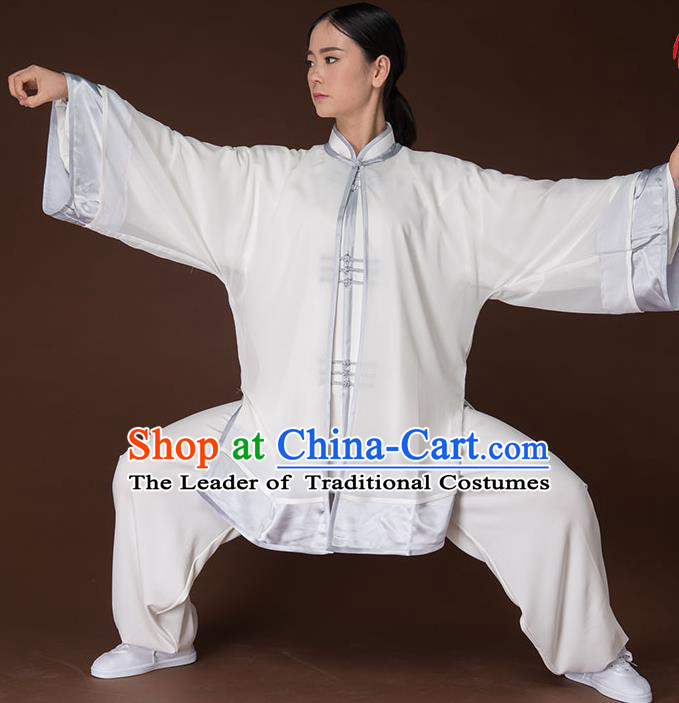 Traditional Chinese Kung Fu Costume Complete Set, China Martial Arts Grey Uniform Tai Ji Tang Suit Clothing for Women