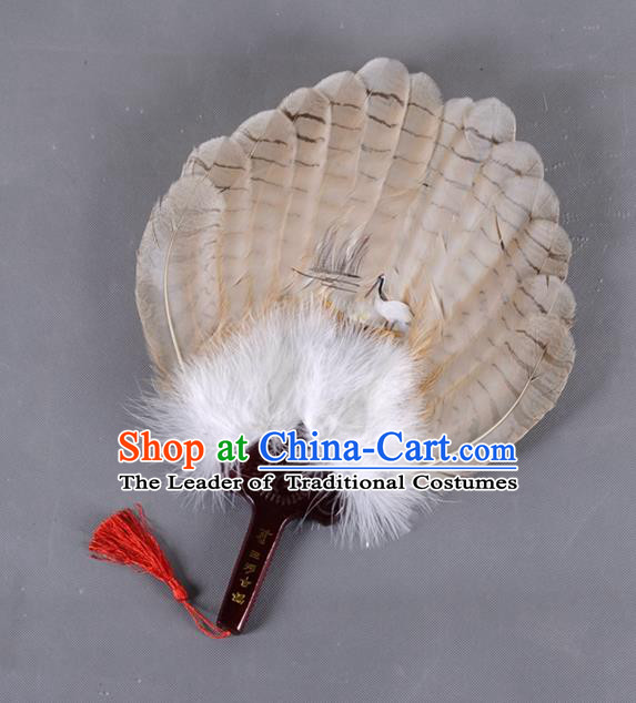 Traditional Chinese Crafts Folding Fan China Brown Eagle Feather Fan Oriental Crane Fan Zhuge Liang Fans