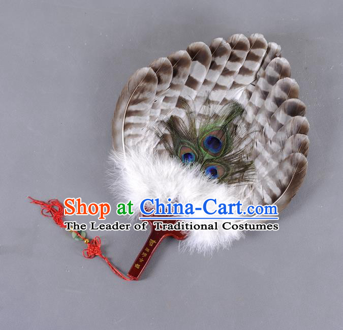 Traditional Chinese Crafts Folding Fan China Black Feather Fan Oriental Fan Zhuge Liang Fans