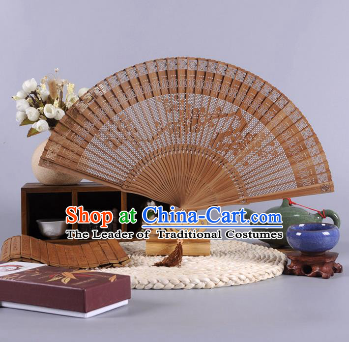 Traditional Chinese Crafts Hollow Out Plum Blossom Folding Fan China Oriental Bamboo Fans for Women