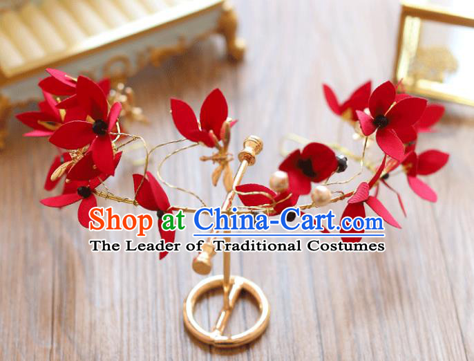 Chinese Traditional Bride Hair Jewelry Accessories Wedding Red Silk Flowers Hair Clasp Headwear for Women