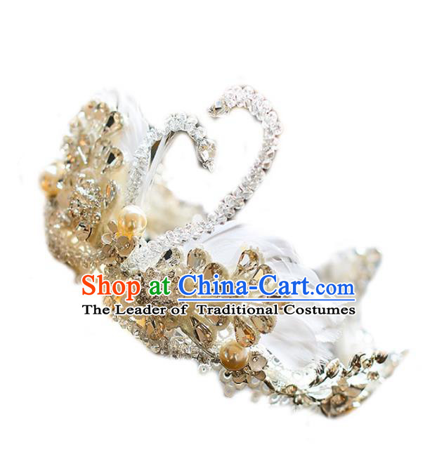 Chinese Traditional Bride Hair Accessories Baroque Princess Hair Clasp Wedding Crystal Swan Royal Crown for Women