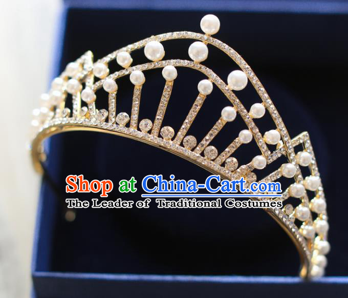 Chinese Traditional Hair Accessories Baroque Bride Hair Clasp Wedding Princess Pearls Crystal Royal Crown for Women