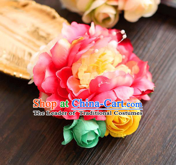 Chinese Traditional Bride Hair Accessories Wedding Red Peony Flower Hair Stick for Women