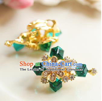 Chinese Traditional Bride Jewelry Accessories Earrings Princess Wedding Green Crystal Flowers Eardrop for Women