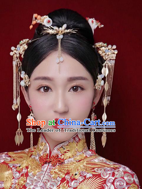 Chinese Traditional Bride Hair Accessories Xiuhe Suit Step Shake Wedding Hairpins Complete Set for Women
