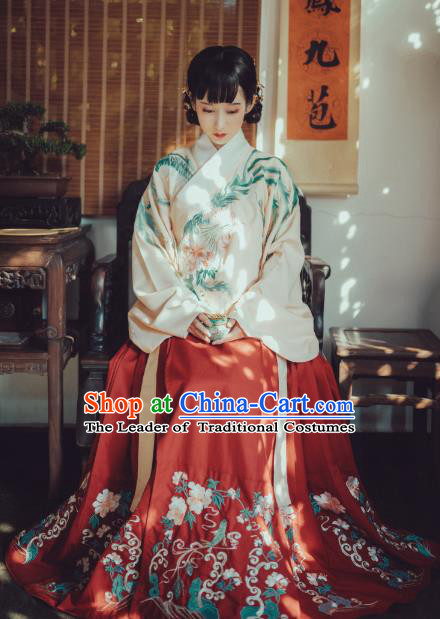 Traditional Chinese Ancient Palace Lady Hanfu Clothing, China Ming Dynasty Imperial Concubine Embroidered Costume for Women