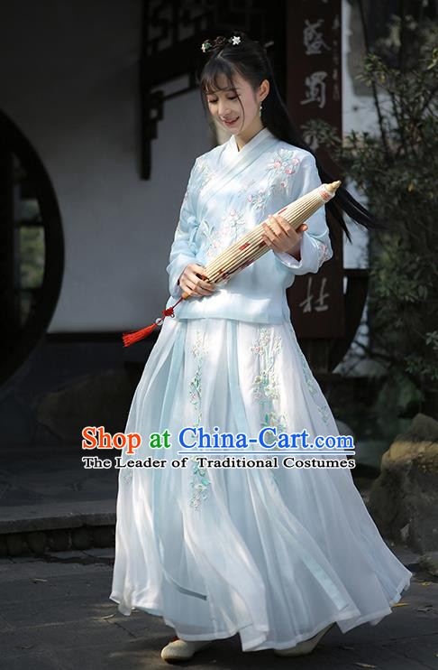 Traditional Chinese Ancient Ming Dynasty Nobility Lady Hanfu Clothing Princess Embroidered Blouse and Skirt for Women