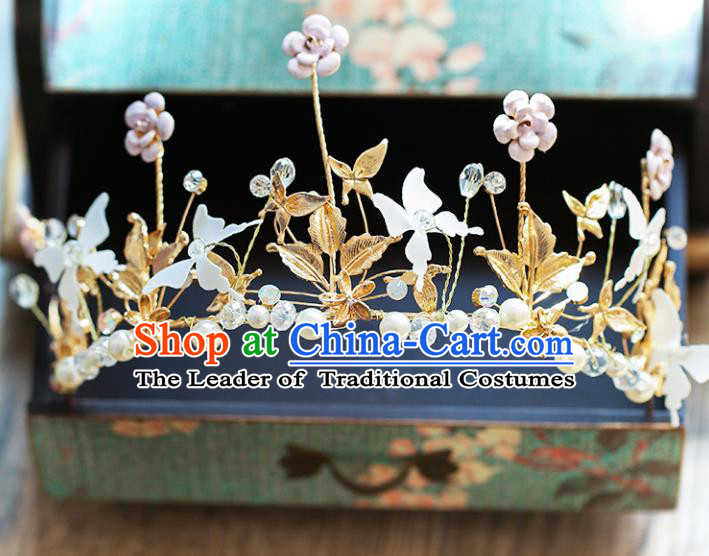Chinese Traditional Wedding Hair Accessories Baroque Princess Hair Clasp Bride Palace Butterfly Flowers Royal Crown for Women