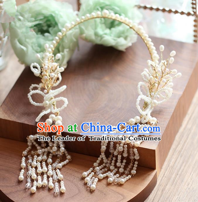 Chinese Traditional Bride Hair Accessories Baroque Wedding Beads Tassel Hair Clasp for Women