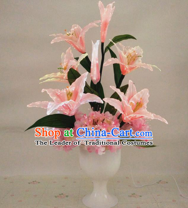 Chinese Traditional Electric LED Pink Greenish Lily Flowers Lantern Desk Lamp Home Decoration Lights Loudspeaker Box