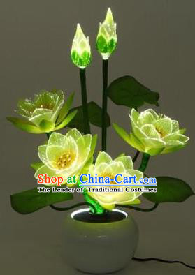 Chinese Traditional Electric LED Lotus Lantern Desk Lamp Buddhist Prayer Room Lights