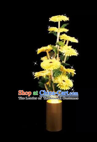 Chinese Traditional Electric LED Lantern Desk Lamp Home Decoration Yellow Daisy Flowers Lights