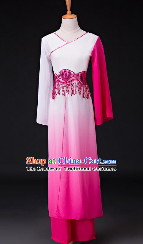 Traditional Chinese Classical Dance Costume, China Yangko Dance Fan Dance Hanfu Rosy Clothing for Women