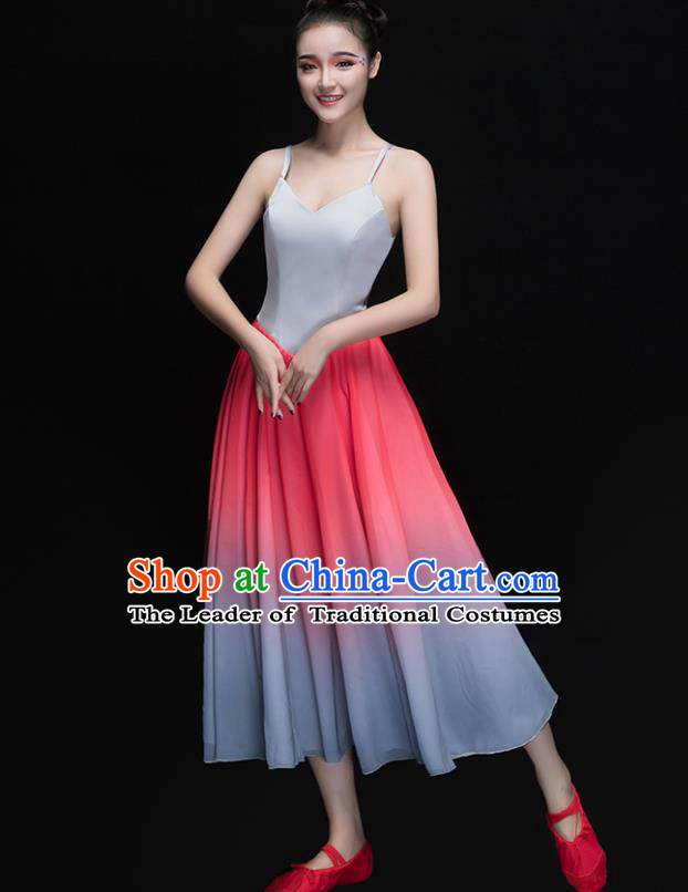 Traditional Chinese Modern Dance Costume, Opening Dance Chorus Singing Group Pink Dress for Women