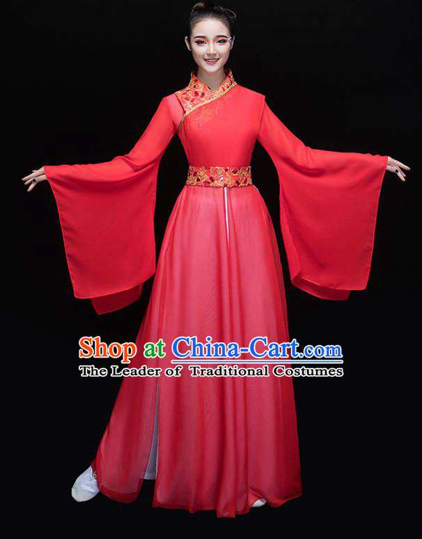 Traditional Chinese Classical Yangge Dance Embroidered Red Costume, China Yangko Dance Dress Clothing for Women