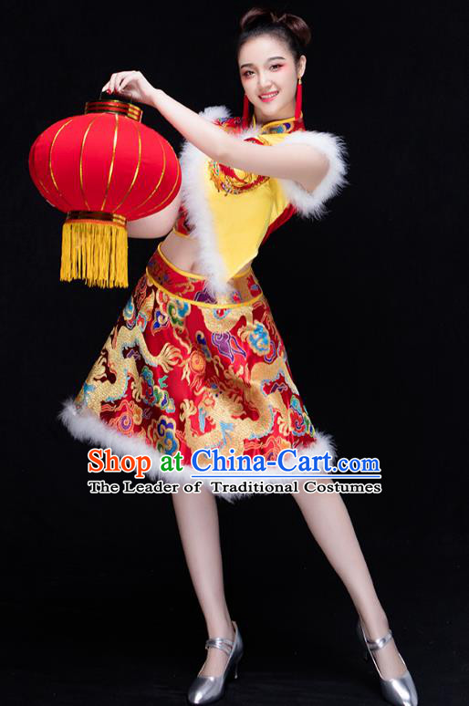 Traditional Chinese Yangge Fan Dancing Costume Modern Dance Dress Clothing