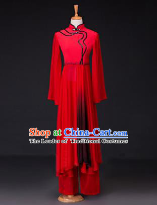 Traditional Chinese Classical Lotus Dance Costume, China Yangko Dance Red Clothing for Women