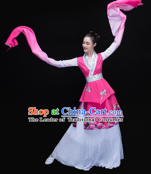 Traditional Chinese Classical Dance Fan Dance Water Sleeve Costume, China Folk Dance Yangko Clothing for Women