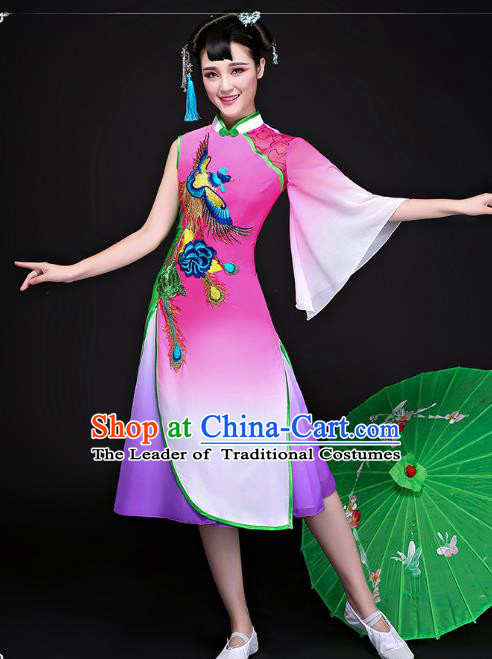 Traditional Chinese Classical Dance Umbrella Dance Cheongsam, China Yangko Folk Dance Dress Clothing for Women