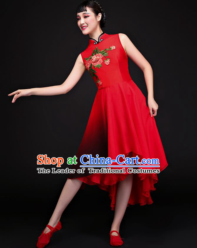 Traditional Chinese Yangge Fan Dancing Costume Modern Dance Dress Clothing