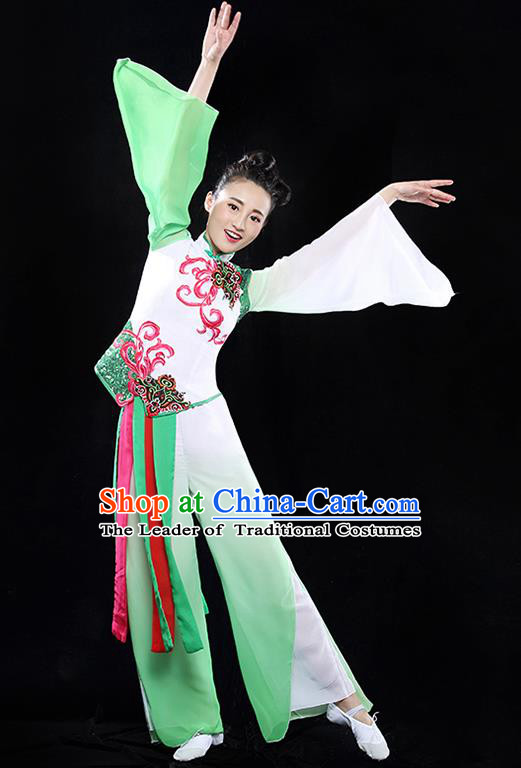 Traditional Chinese Classical Yangge Dance Costume, China Yangko Folk Dance Green Clothing for Women