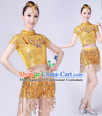 Traditional Chinese Modern Dance Opening Dance Jazz Dance Golden Paillette Uniform Folk Dance Chorus Costume for Women