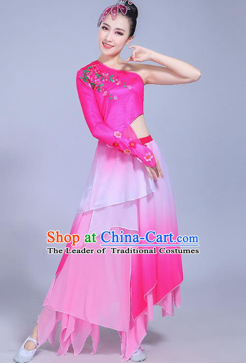 Traditional Chinese Classical Umbrella Dance Costume, China Yangko Folk Dance Yangge Pink Clothing for Women