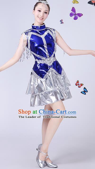 Traditional Chinese Modern Dance Opening Dance Jazz Dance Clothing Folk Dance Chorus Blue Costume for Women